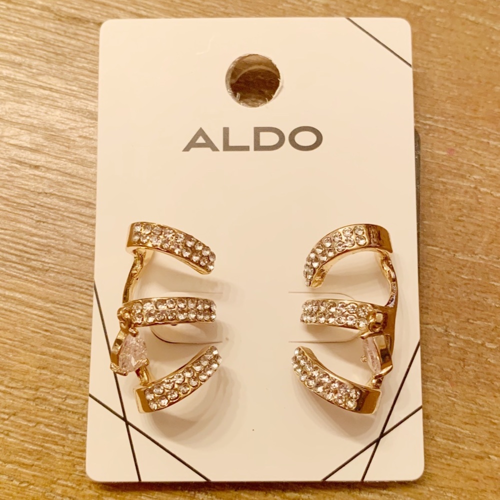 Aldo Gold Tone Rhinestone Boho Cuff Earrings
